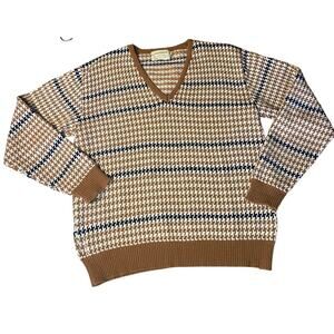 VTG Broadway V-neck Mens Sweater XL Houndstooth Neutral Academia Retro Grandpa